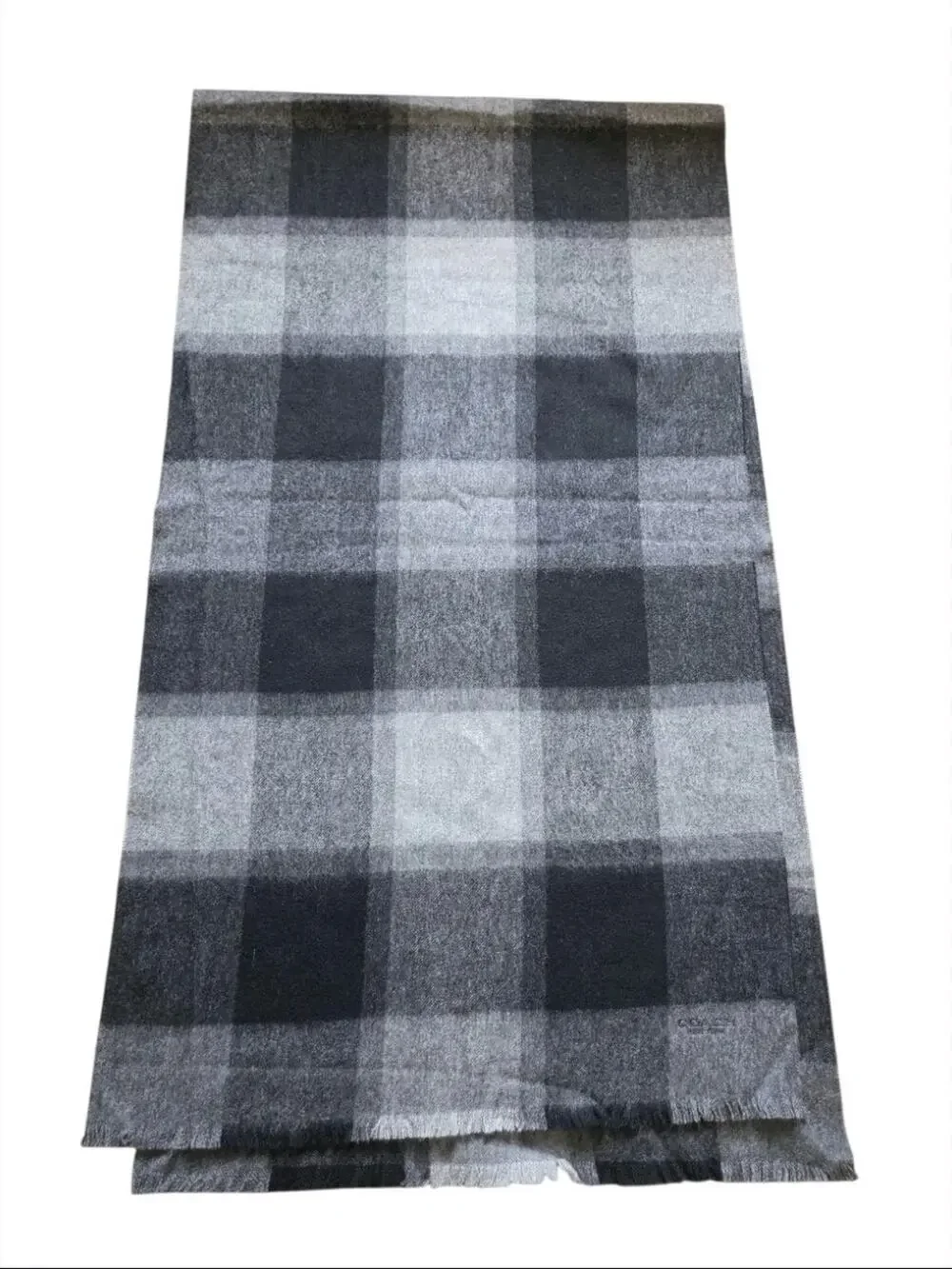 Coach Oversized Cashmere Wool Blend Buffalo Plaid Fringe Scarf Wrap 20x72 in